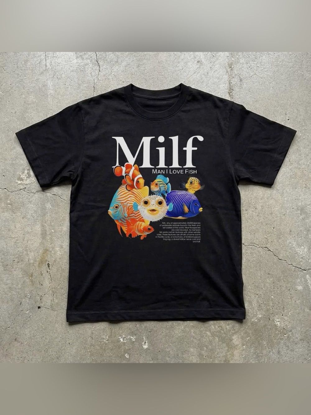 Milf 'Man I Love Fish' Black Graphic T-Shirt